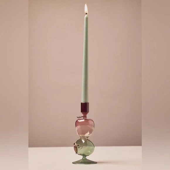 Pair Anthropologie Harvest Apples Fruit Icon Tinted Glass Candle Holders NWT - Picture 1 of 4